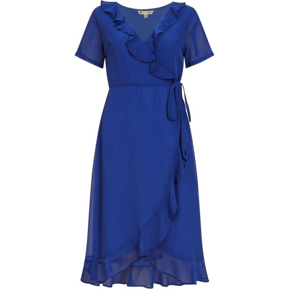 Yumi Womens/Ladies Frill V Neck Wrap Dress / Blue